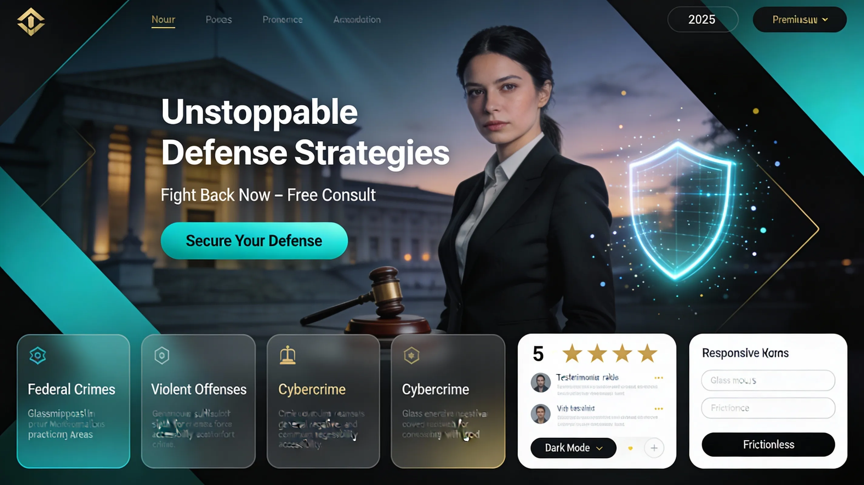 Criminal defense attorney website template featuring DUI lawyer branding and secure client portal for felony defense cases