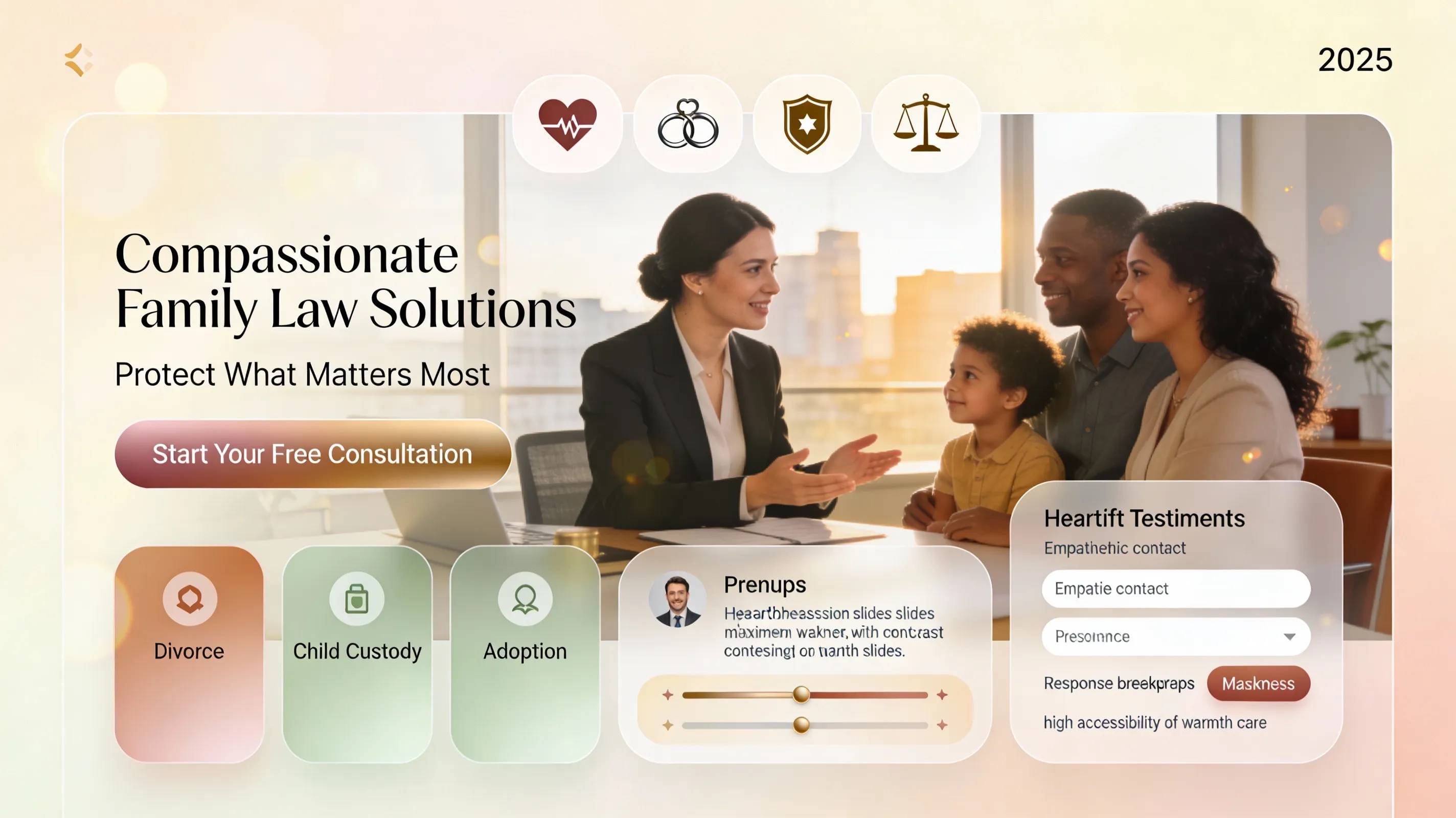 Family law attorney website displaying divorce and custody lawyer services with online scheduling and client portal functionality